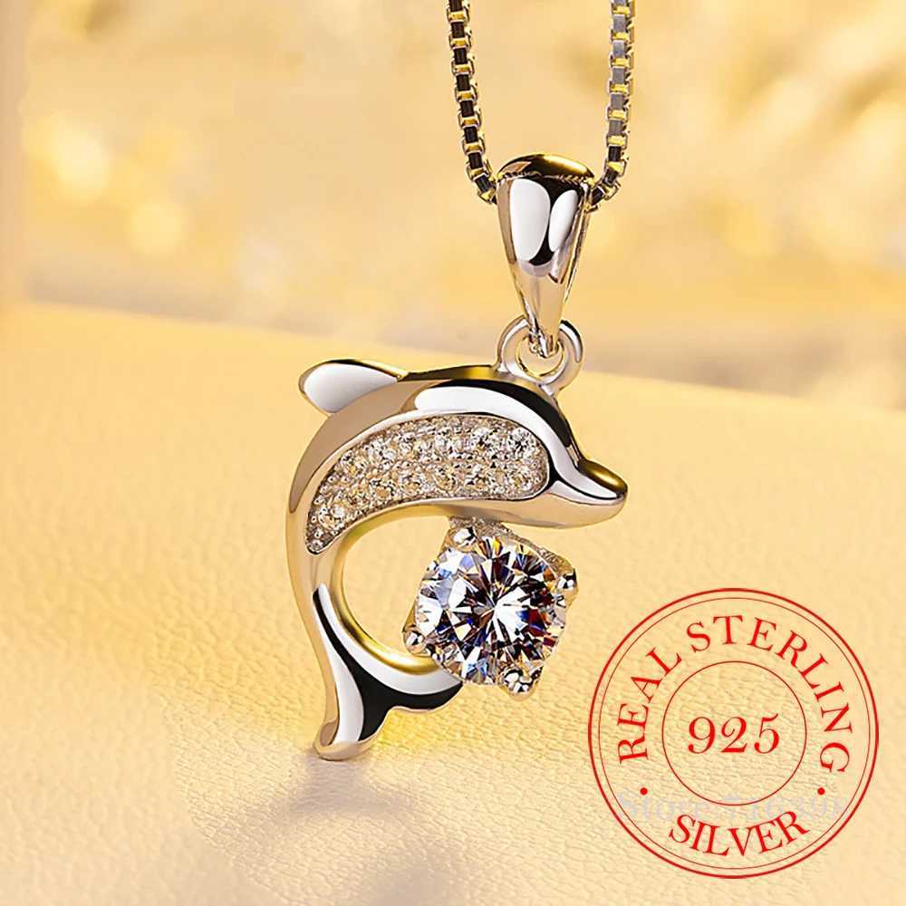 Real 925 sterling silver jewelry crystal dolphin amulet box pendant and necklace for womens wedding party gifts W241230