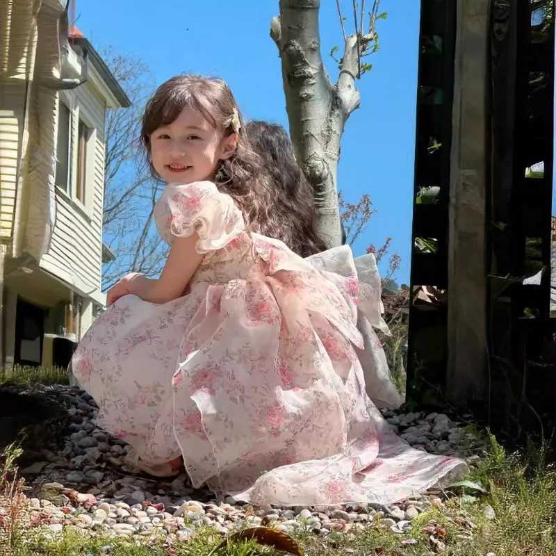 Girl's Dresses Summer Teenager Girl Formal Dress Treasure Fragmented Flower Bow Tail High Low Princess Dresses Birthday Party Clothes H24886Y2412
