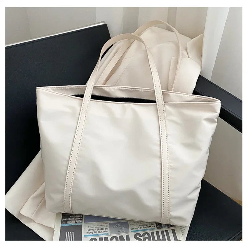 Simple Solid Color Shoulder Bag Handbag Oxford Top-handle Female Large Capacity Shopping Street Zipper Bags for Women 241227