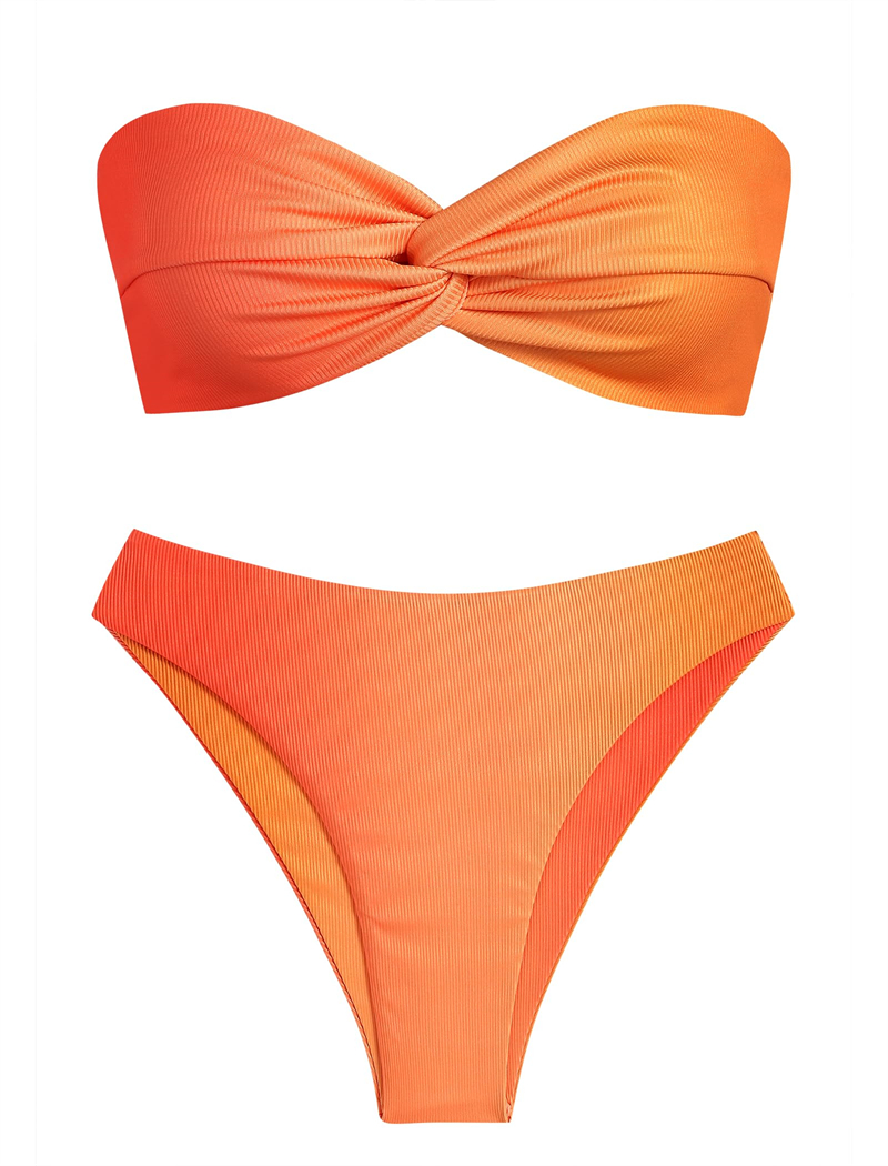Women's Strapless Bikini Fashion Twist Bandeau Bikinis Swimwear Sexy Ladies Cheeky Swimsuit Solid Color Back Lace up Bathing Suits Tube Tops Beac