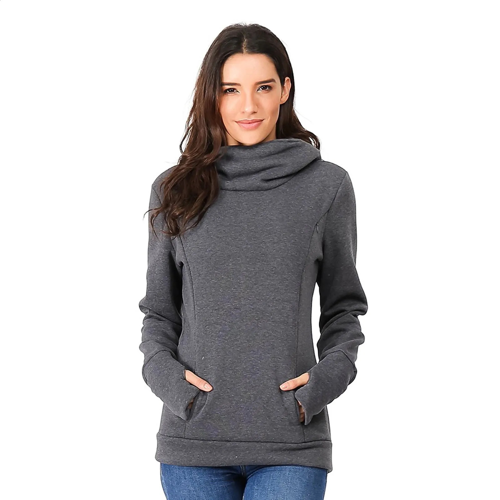 Maternity Medium Sleeves Breastfeeding Womens Hoodie Maternity Long Hooded Sweatshirts Maternity Fashionable Maternity Tops 241230