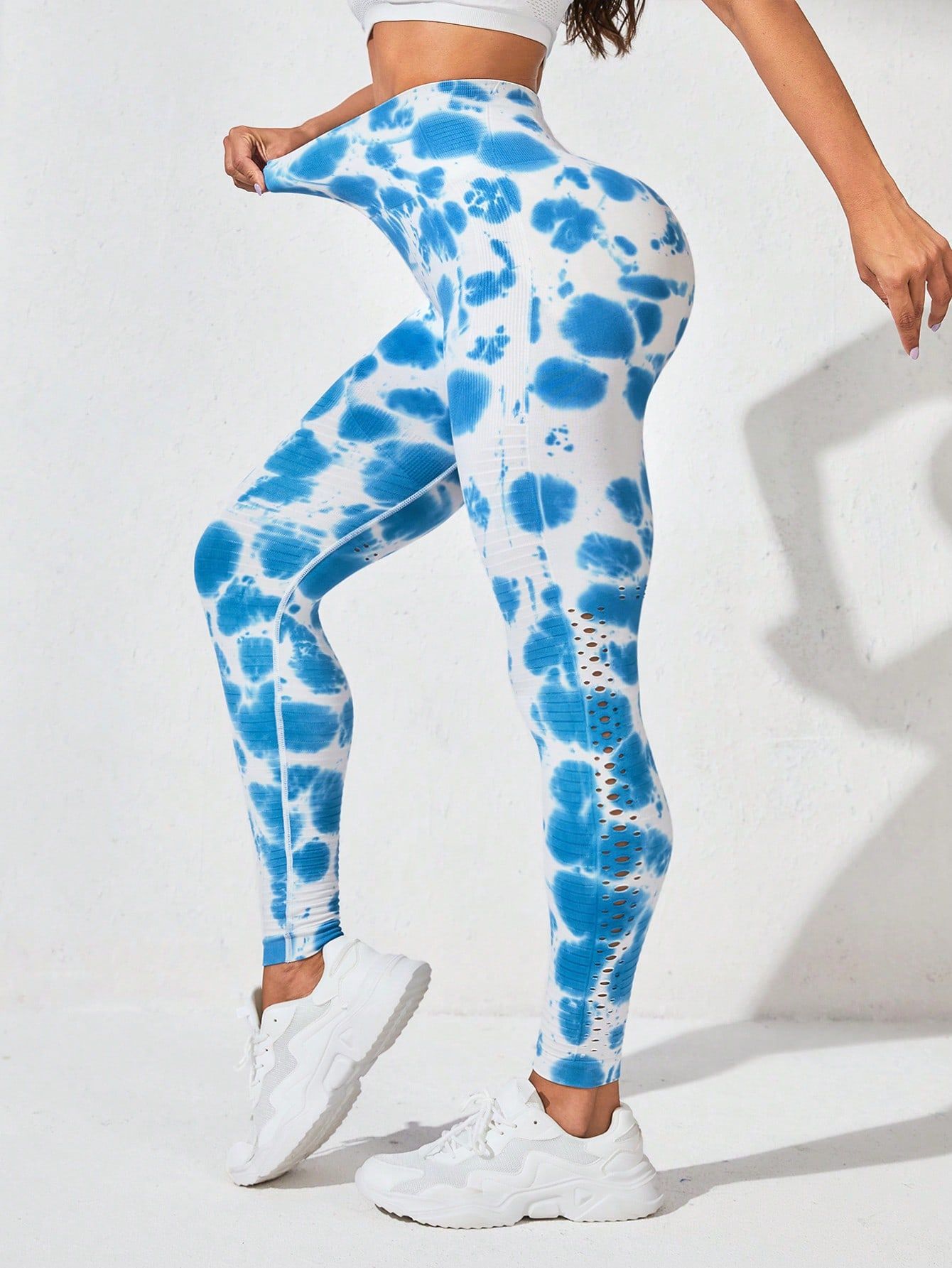 Trendy women's printed seamless double hip tie dye yoga pants long pants shorts high waisted hip lifting fitness pants tight sports pants