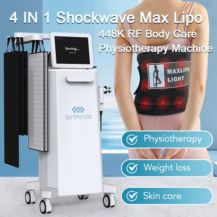 Salon Use Advanced 4 in 1 Body Rehabilitation Shock Wave Therapy Muscle Pain Relief ED Treatment Maxlipo Red Laser Body Contouring 448K RF Tecar Massa