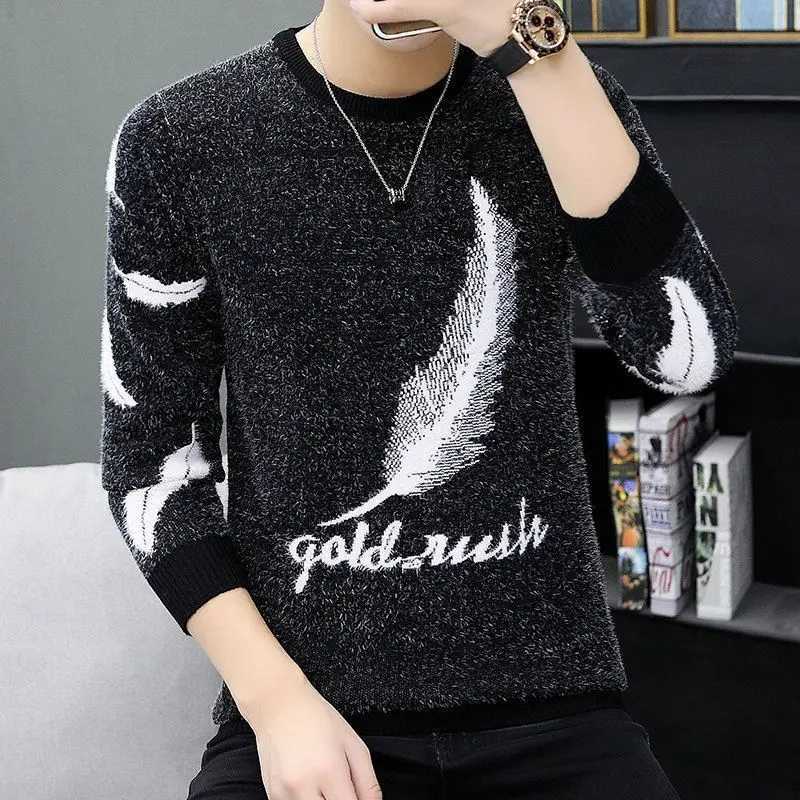 Korean Fashion Autumn Winter Sweater Mens O-neck Jacquard Knitted Thick Warm Casual Long Sleeve Loose Zipper Knitted Top W241230