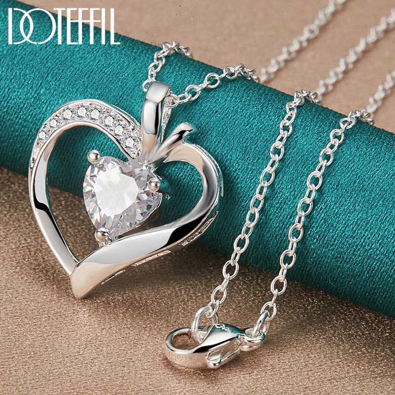 DOTEFFIL 925 sterling silver 16-30 inch chain AAA zircon heart-shaped pendant necklace womens wedding engagement charm jewelry W241230