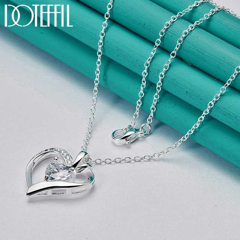 DOTEFFIL 925 sterling silver 16-30 inch chain AAA zircon heart-shaped pendant necklace womens wedding engagement charm jewelry W241230