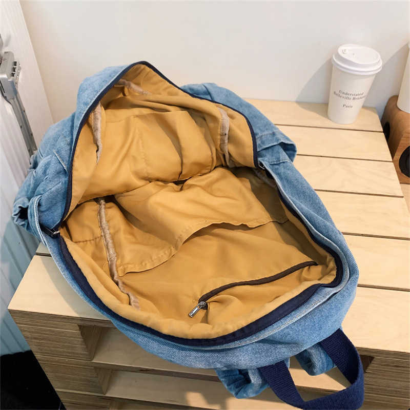 Washed denim canvas backpack for women 2024 new classic fashion backpack, large capacity college student class backpack 241230