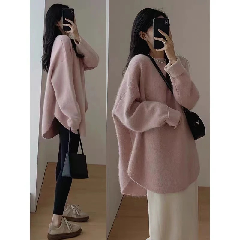 Autumn and Winter Maternity Sweaters Solid Color Side Split Batwing Sleeve Long Sleeve Pregnant Woman Knitting Pullovers Coats 241230