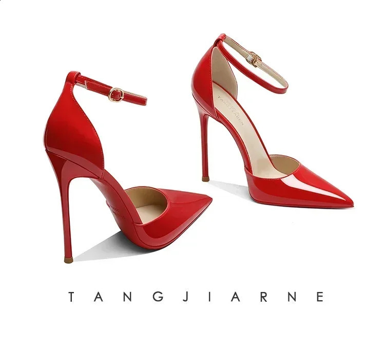 Nude colored professional high heels womens slim heels pointed toe sexy one line buckle wrapped sandals 241230