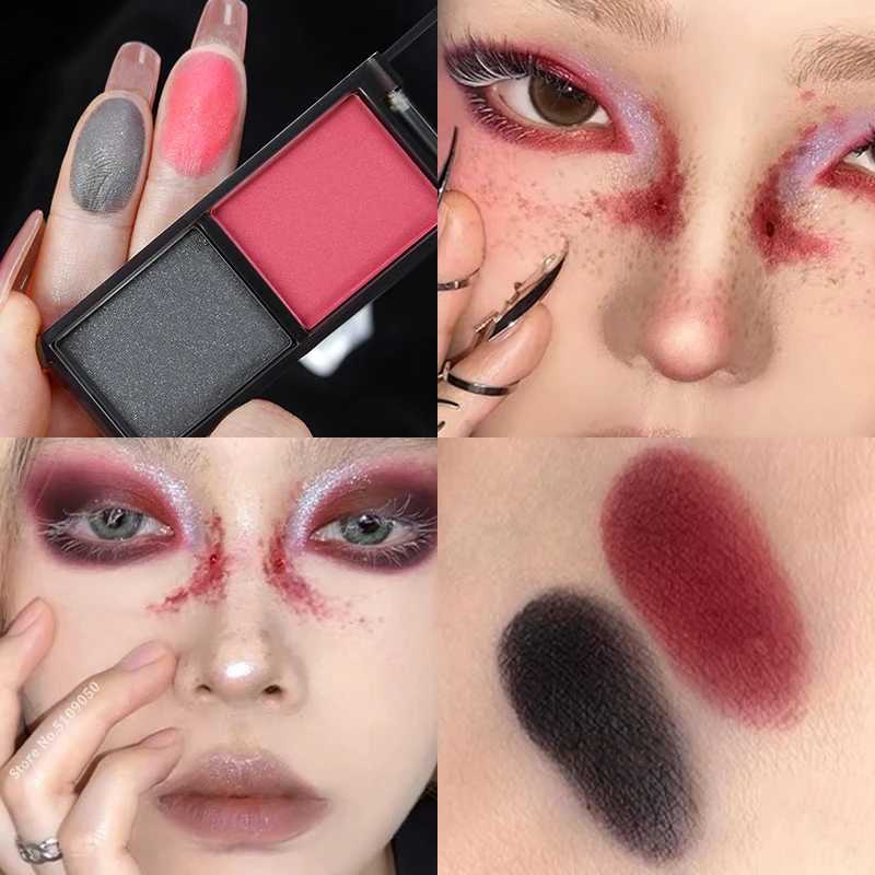 Smoky Glitter Blue Eyeshadow Palette 2-Color Red Black Green Matte Eye Shadow Dark Punk Eyes Pigment Party Halloween MakeupXJ241230