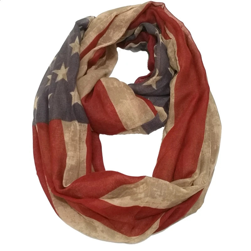 Vintage American Flag Scarf Women Soft Viscose Ring USA Festival Celebrate Shawl Femme Snood Neckerchief 241228