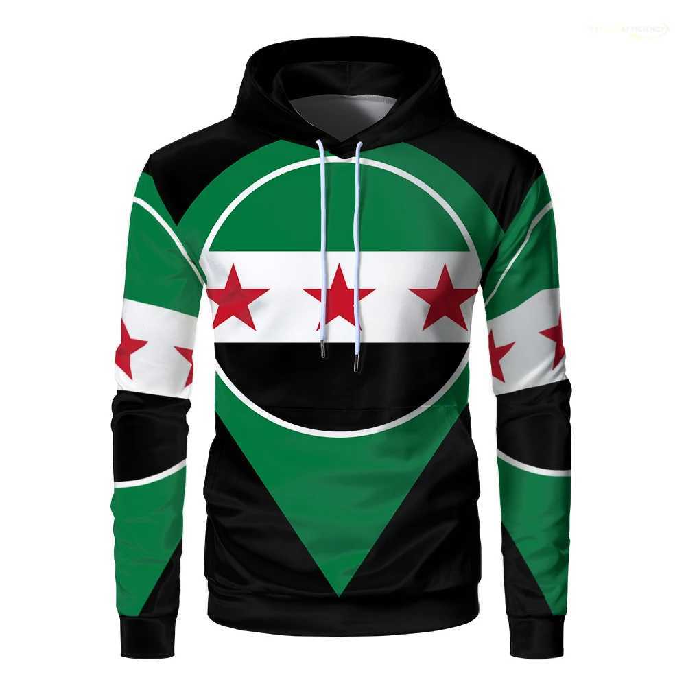 Syrian flag sport mens sportswear fashionable casual geometric pattern hooded printed street clothing plus size unisex zipper mens gift W241230