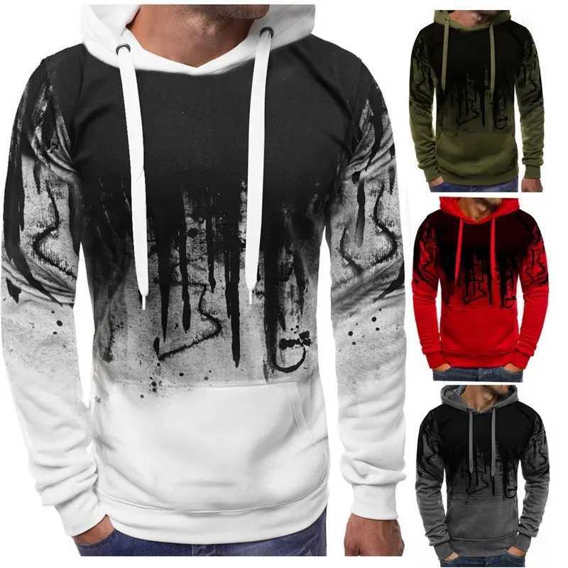Gradient Print Mens Pullover Hoodie Sweater Spring Autumn Daily Fitness Sweater Fashion Casual Hoodie Loose Clothing W241230