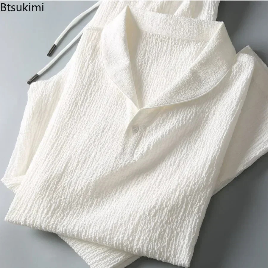 2025 Summer Korean Style Casual Sets for Men Fashion Streetwear Mens Comfort Solid Lapel TopsTrousers Joggers Suit Tracksuit 241223