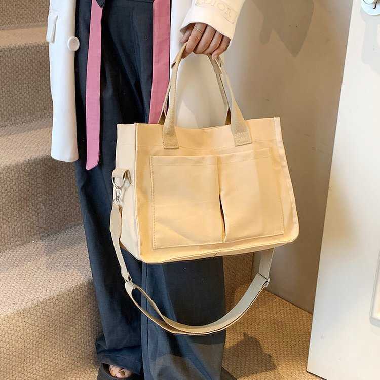 College Student Class Canvas Bag, Female 2024 New Casual Versatile Shoulder Bag, Large Capacity Commuting Tote Bag