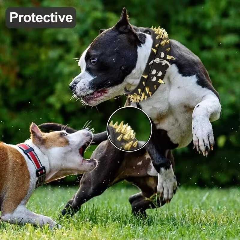 Spiked Wolf Tooth Spike Pet Collar Color Rivet Dog Medium To Large Dogs Hand Holding Rope Iron Chain Adjustable Anti-Bite CollarXJ241230