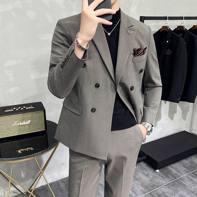 L1230Korean style slim fit khaki striped suit business formal suit groom dress