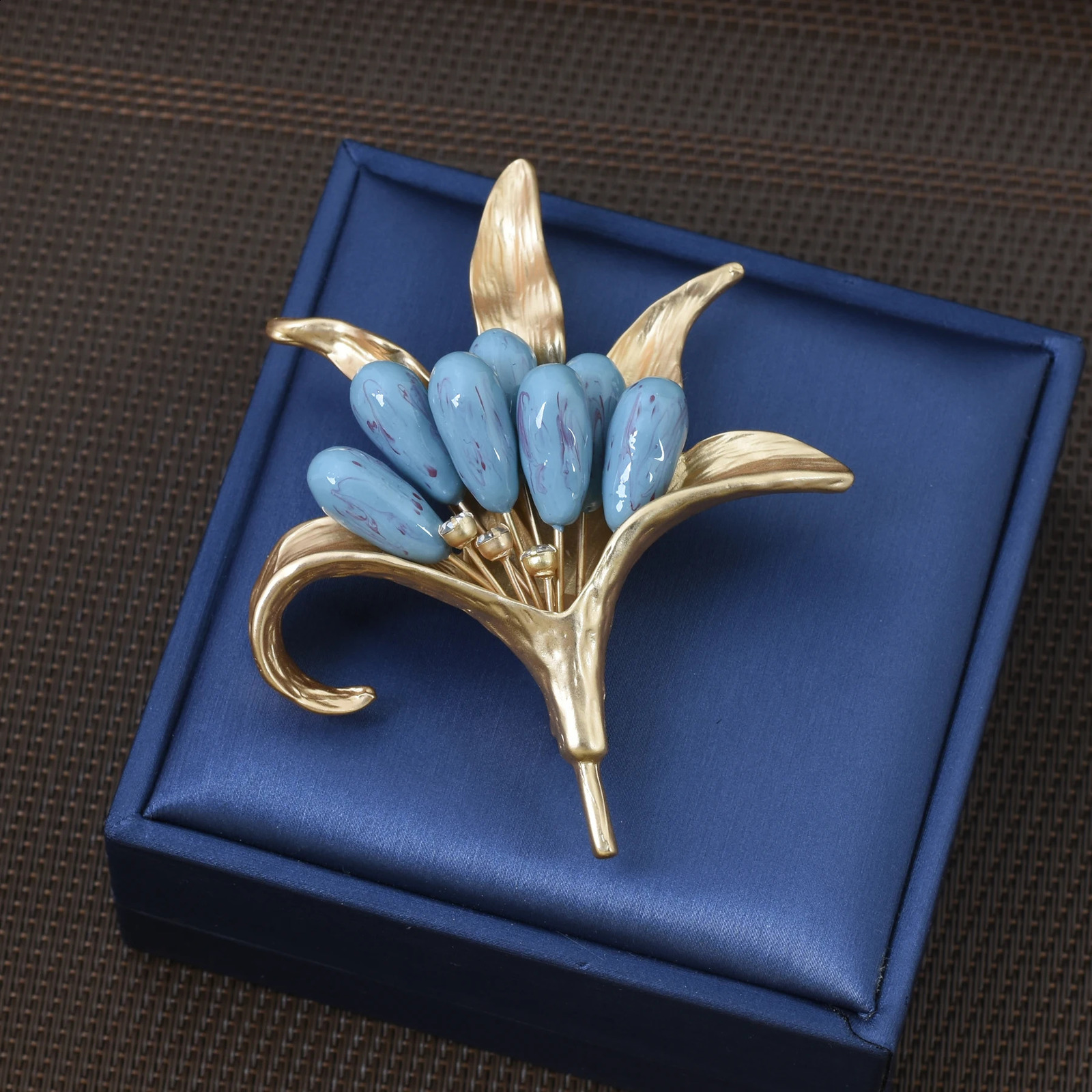 Vintage Blue Brooch Enamel Bollflower Stud Earrings Brooch Set Vintage Accessory Glass Flower bouquet 241230