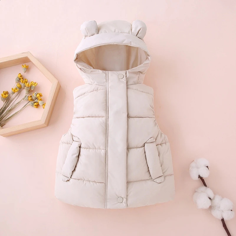 1-7Y Toddler Kids Hooded Waistcoats Solid Children Cotton Padded Warm Vests Baby Boys Girls Sleeveless Jackets Insulated Clothes 241230