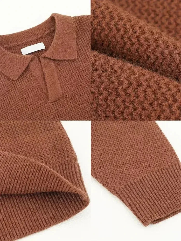 Knitted Sweater Men Old Money Oversize Casual Pullovers for Man Autumn Winter Khaki Polo Tops Male Streetwear Korean 241230