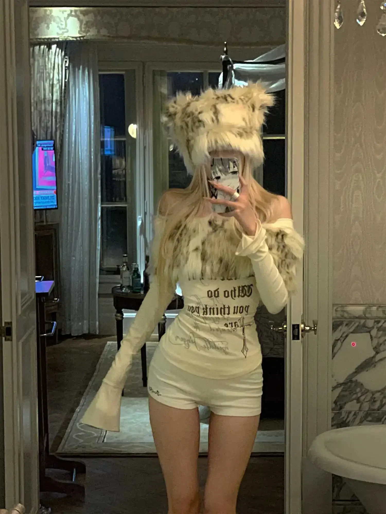 Gyaru Korean Fashion Clothing Autumn and Winter Womens Shoujo Y2k Coquette T-Shirt Slant Neck T-Shirt Long Sleeve Cropped Top 241224