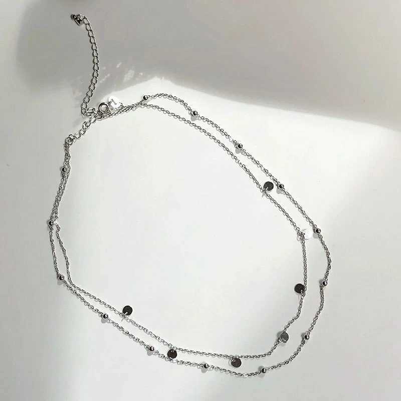 925 sterling silver double round bead necklace womens tassel clavick chain simple temperature chocolate party jewelry gift W241230