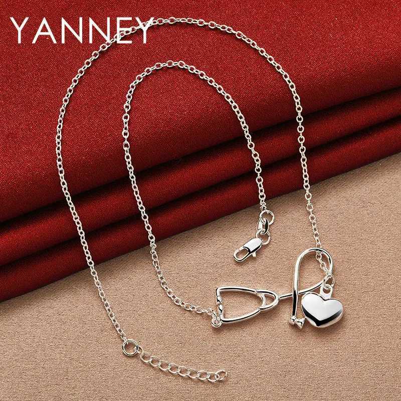 Luxury 925 sterling silver 18 inch high-quality Stethoscope heart-shaped necklace suitable for womens fashion charm gifts wedding jewelry W241230