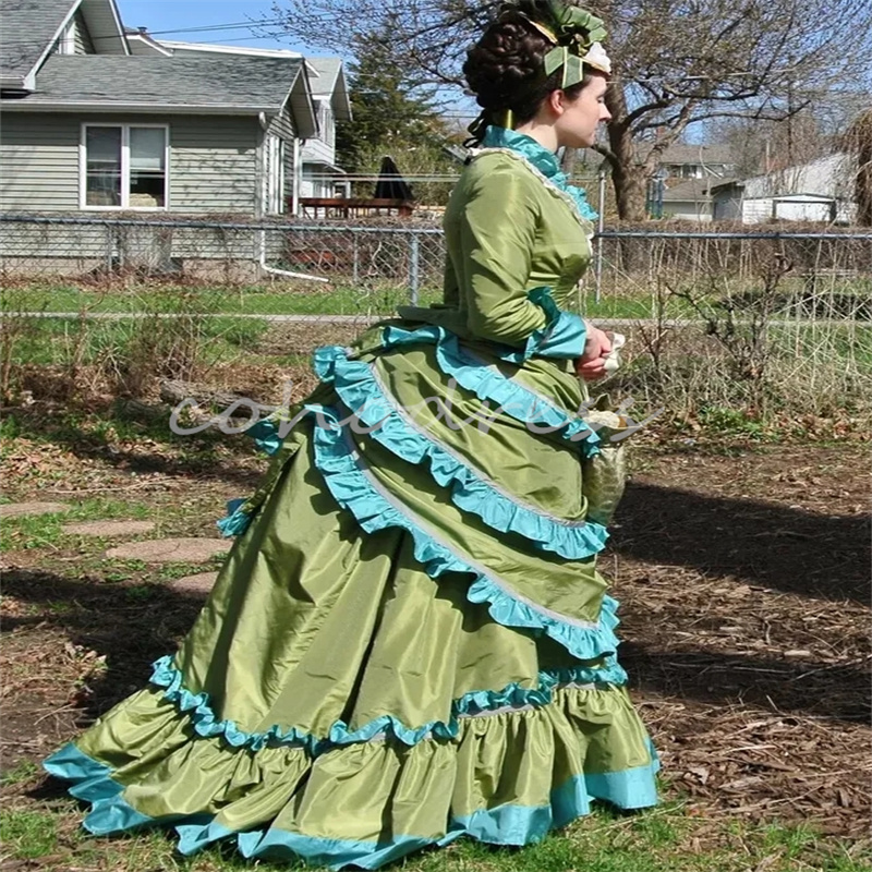Victorian Green Bustle Prom Dress French Duchess Rococo Medieval Renaissance Evening Gown French Duchess Dancer Party Formal Occasion Vestio De Fiesta