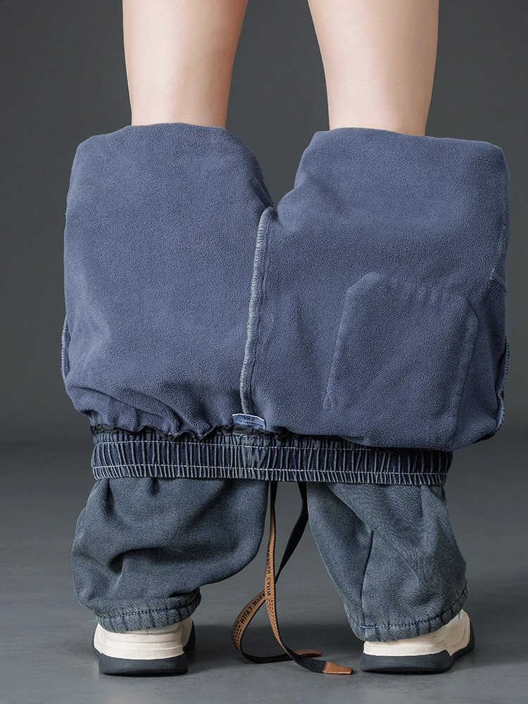 Winter Fleece Jeans Men Big Size 8XL 7XL 6XL Thick Warm Wide Leg Straight Denim Cargo Pants Male Thermal Baggy Jean Trousers 241224