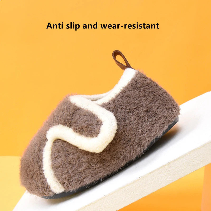 Children Cotton Slippers Solid Warm Kids Winter Home Shoes Boys Girls Plush Floor Shoes Indoor Soft Sole Anti-slip Home Shoes 241230bj