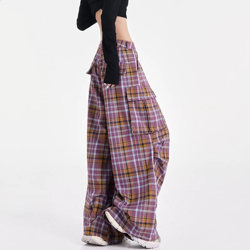 Summer Women Harajuku Fashion Plaid Pants Vintage Y2k Japanese Streetwear 2000s Baggy Pantalones Loose Casual Long Trousers Kpop 241228