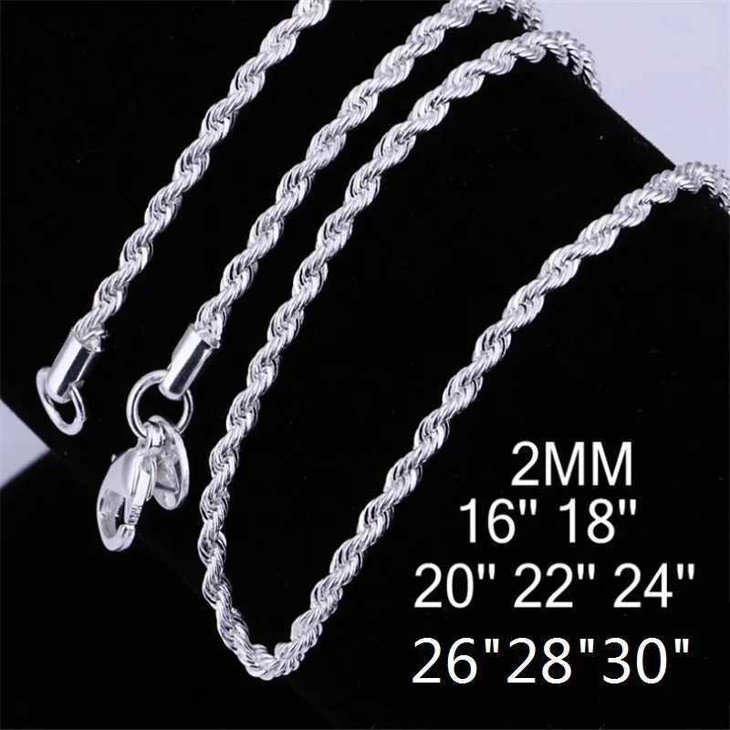 Hot 16-30 inch 925 sterling silver 2MM twisted rope necklace suitable for female fashion designers parties wedding decorations jewelry gifts W241230