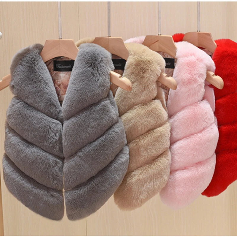 Baby Girls Faux Fur Vest Children Kids Warm Outfits Christmas WaistCoat Tollder Jacket Coat Clothes Outerwear Clothing 241230