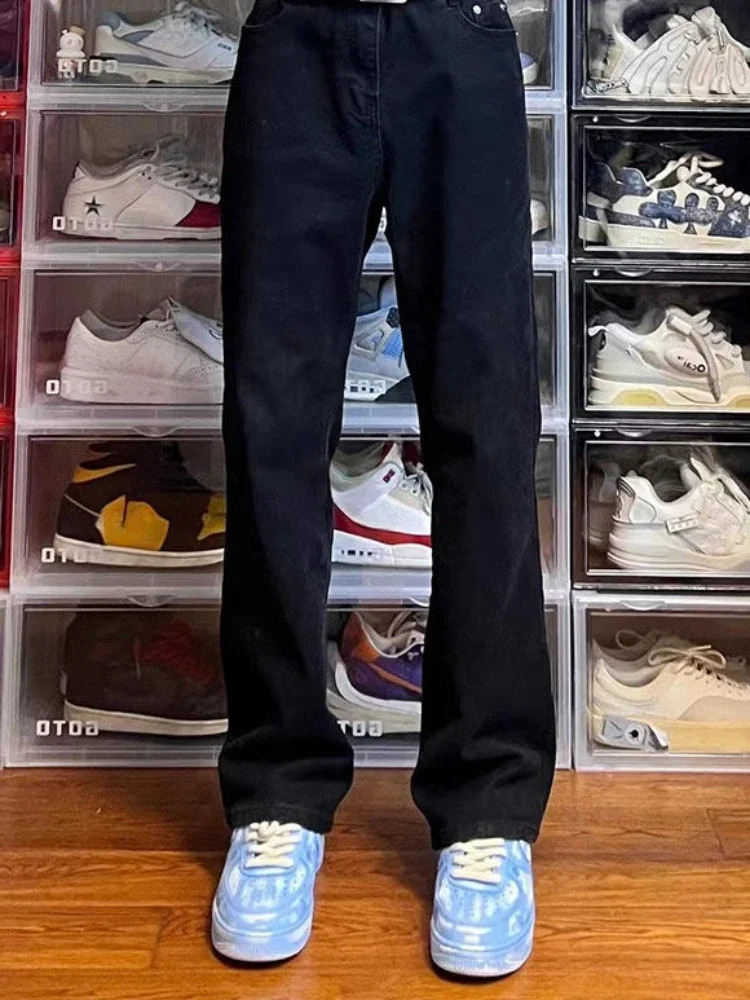 Male Cow Pants Bootcut Black Jeans for Men Flared Trousers Straight Classic Korean Fashion Y2k Vintage Washed In 241230