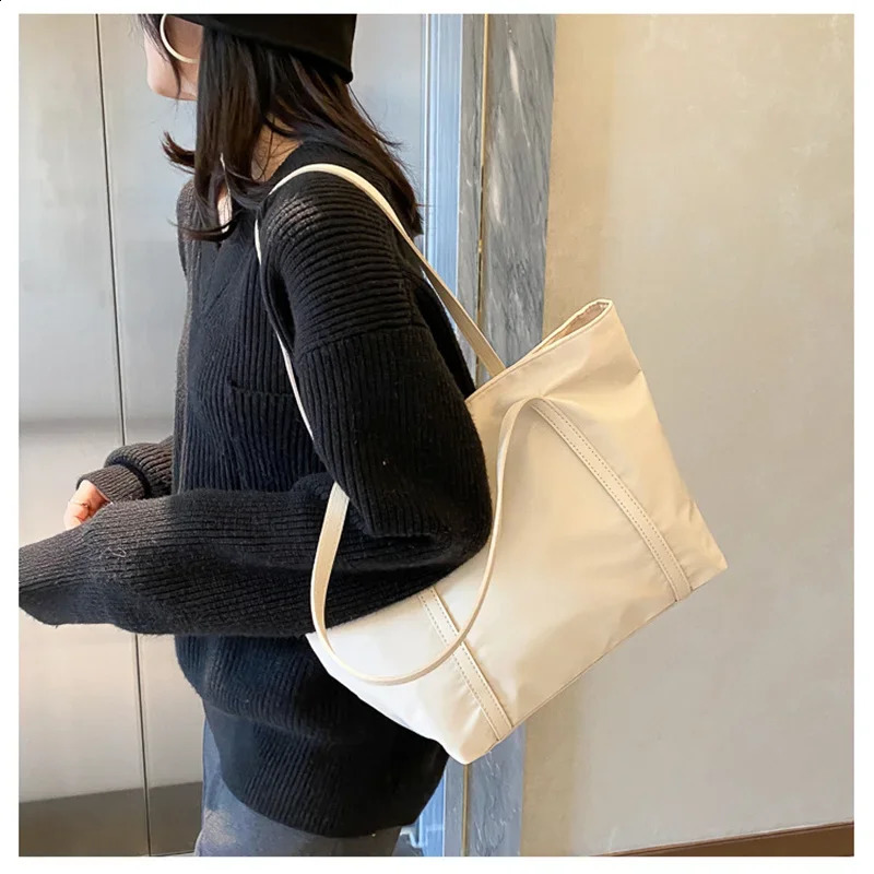 Simple Solid Color Shoulder Bag Handbag Oxford Top-handle Female Large Capacity Shopping Street Zipper Bags for Women 241227