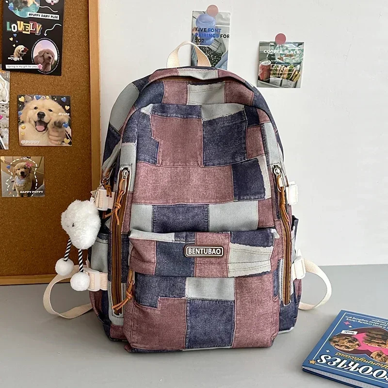 Cowboy Contrasting Color Backpack Casual Versatile Personalized Backpack Niche n Large Capacity Student Travel Bag 241230