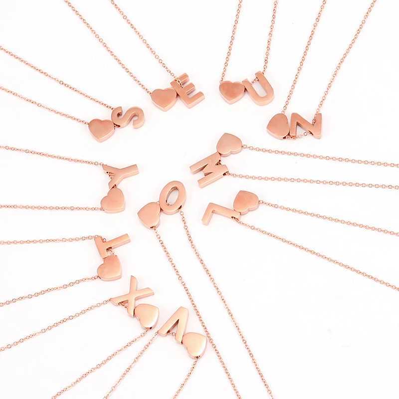 2024 Fashion Simple Tiny Heart Dainty Initial Necklace Womens Stainless Steel A-Z Letter Necklace Chain Jewelry with Alphabet Name W241230