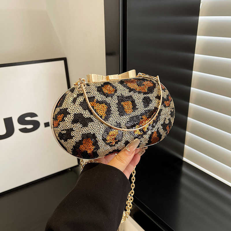 Hot selling women's bag 2025 new handbag women's embroidered sequin leopard print dinner bag party handbag 241230