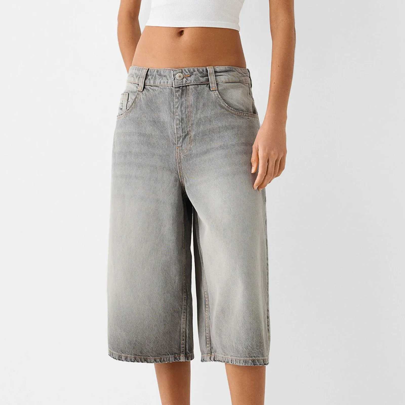 Women Y2k Vintage Denim Berda Shorts Wide Leg Jean Carpenter Shorts Baggy Knee Length Summer Jean Shorts Street StyleX241230
