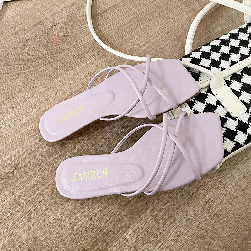 Herringbone Summer Ddmywed Fashion Outwear Version Square Headed Flat Bottom Clip Feet Poster Beach Slippers Trendy Women S Shoes Chinese Brand F Ddmy