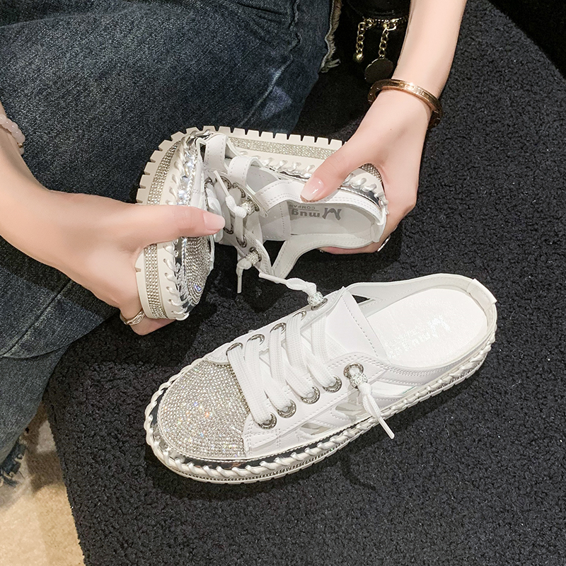 Women's Shiny Water Diamond Luxury Shoes Spring and Autumn Casual Sports Shoes Women Fashion Flat Shoes Designer Lace up Slippers Zapatos Mujer