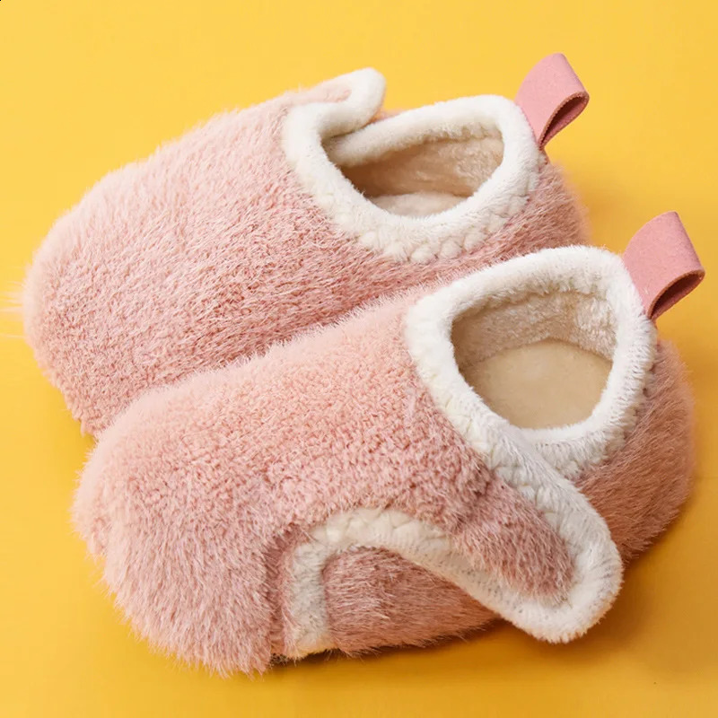 Children Cotton Slippers Solid Warm Kids Winter Home Shoes Boys Girls Plush Floor Shoes Indoor Soft Sole Anti-slip Home Shoes 241230bj