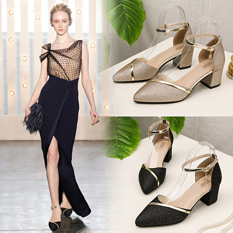 Ddmywed Summer New One Button Baotou Korean Edition Thick Heels Pointed Hollow Daily Women's Sandals Chinese Brand Shoes F1230-30 ddmythur