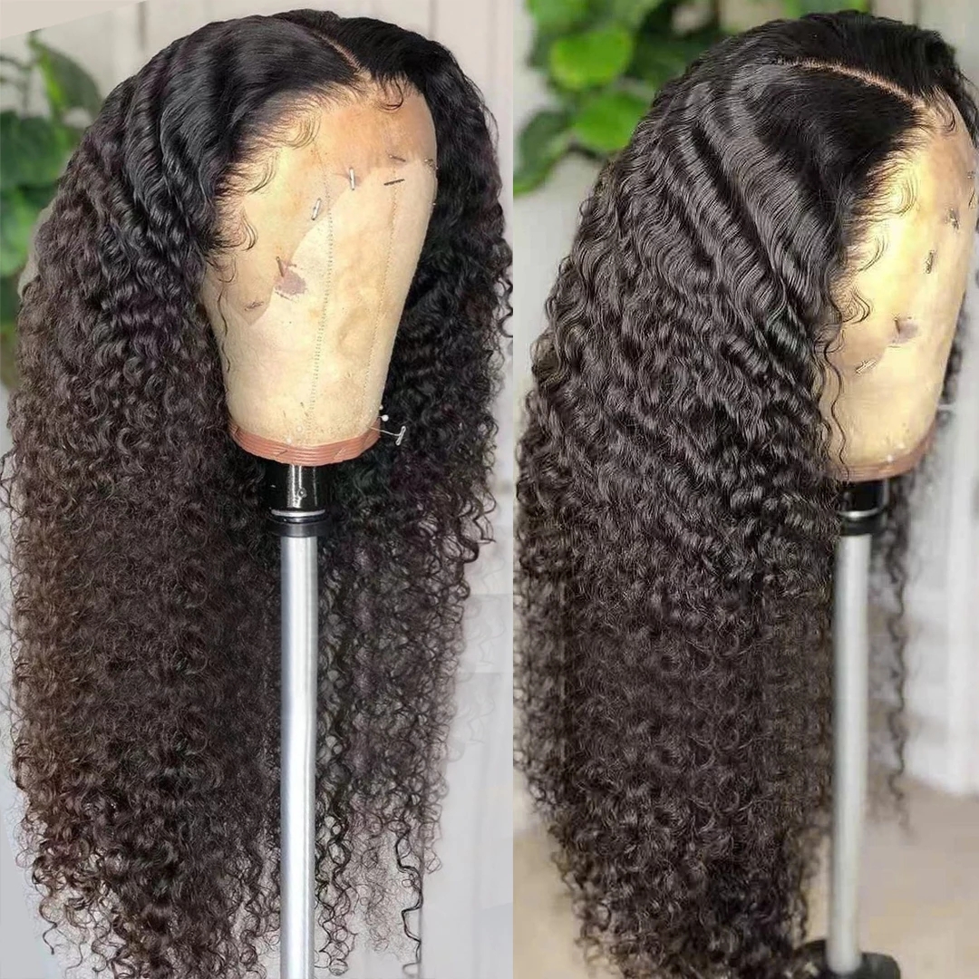 HD Lace Frontal Wigs Pre Plucked Full lace Kinky Curly Lace Front Wigs for Black Women Real Human Hair Wigs Glueless Long Curly Wig Natural Black Colo