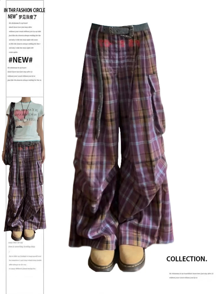 Summer Women Harajuku Fashion Plaid Pants Vintage Y2k Japanese Streetwear 2000s Baggy Pantalones Loose Casual Long Trousers Kpop 241228