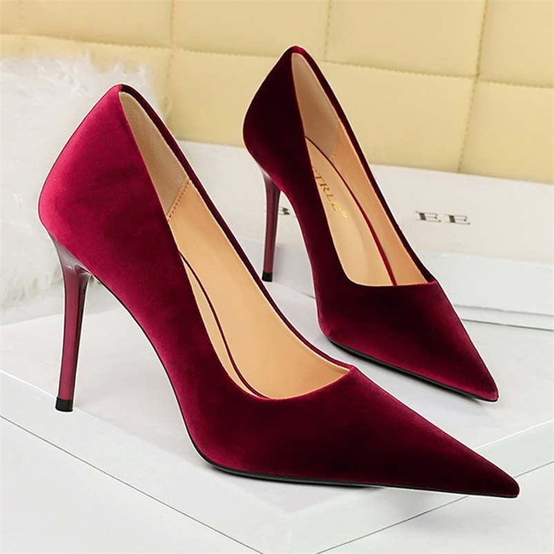 Women 9.5cm High Heels Burgundy Velvet Pumps Wedding Bridal Scarpins Stiletto Heels Lady Royal Blue Green Evening Party Shoes 241228