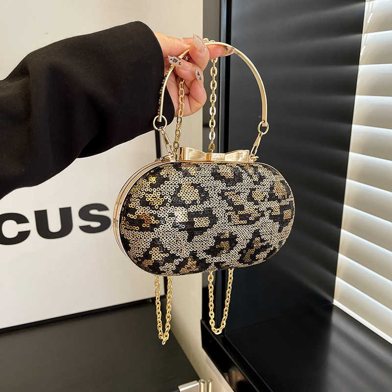 Hot selling women's bag 2025 new handbag women's embroidered sequin leopard print dinner bag party handbag 241230