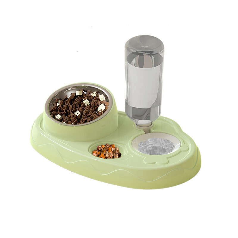DHpet Double Dog Cat Bowls 2 in1 Tilted Pet Food Set with Automatic Gravity Water Dispenser Bottle Detachable Stainless Steel Bowl No-Spill for Cats a