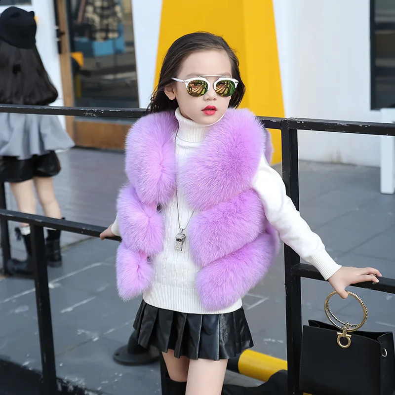 Winter Children Clothing Solid Baby Fur Vest faux Fox Fur Coat Elegant Warm Vest Parka For Girls TZ183 241230