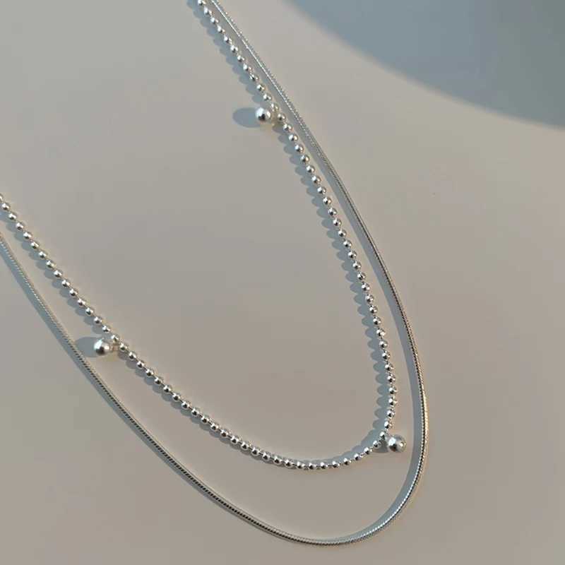 2024 S925 Silver Double layer Snake Chain Clavik Chain Bead Chain Necklace Womens Fashion Hip Hop Retro Unique Design Exquisite Jewelry W241230